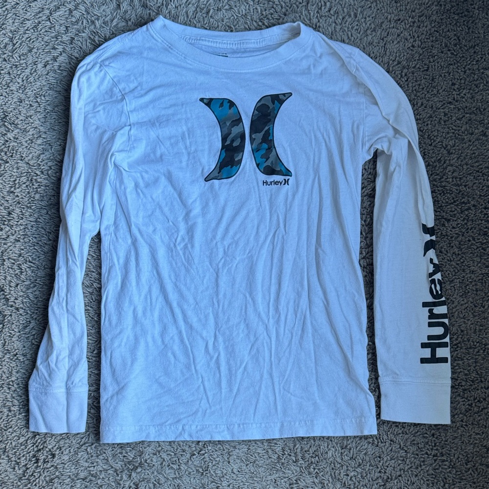 Hurley White Long Sleeve with Blue Camo Logo